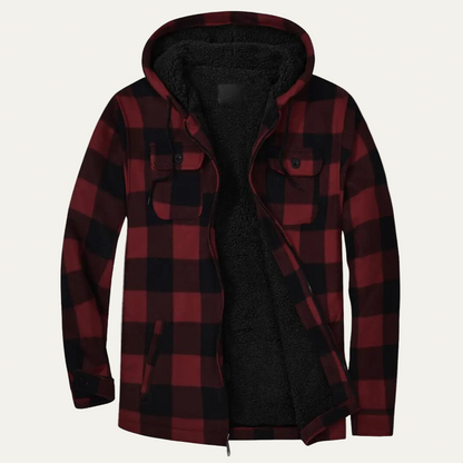 Men’s Cozy Fleece Plaid Hooded Shacket with Sherpa Lining