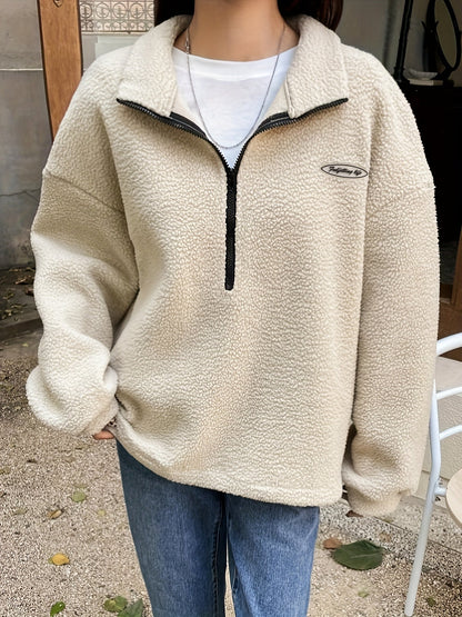 Plain Quarter-Zip Pullover Sweatshirt – Nina