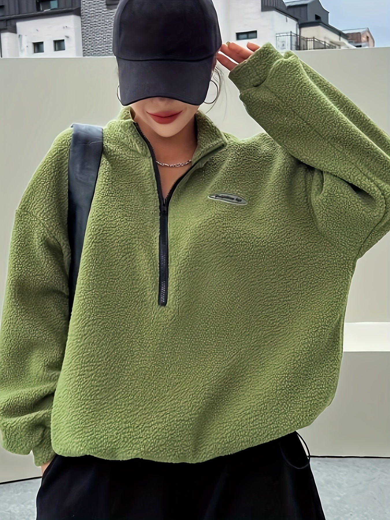 Plain Quarter-Zip Pullover Sweatshirt – Nina