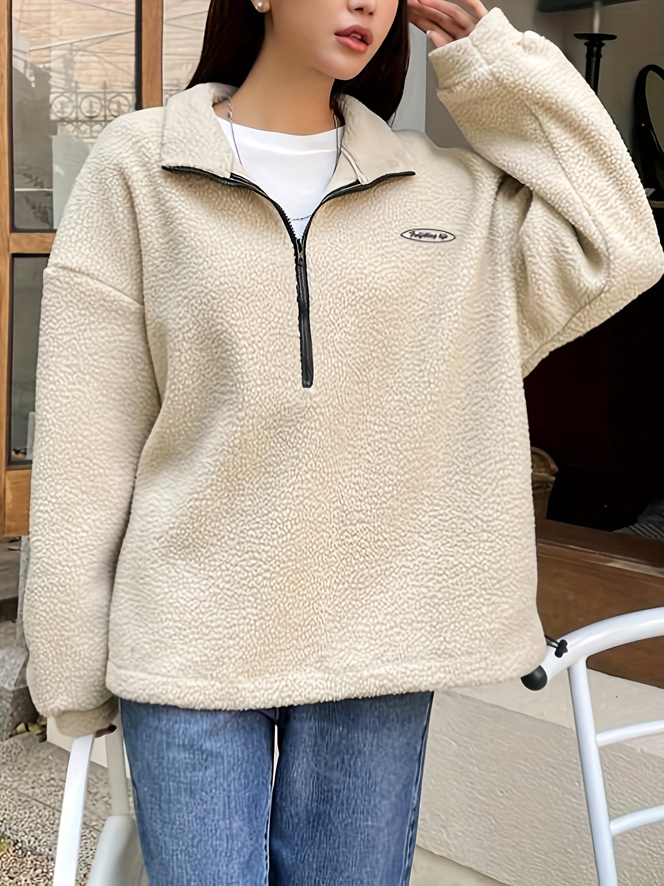 Plain Quarter-Zip Pullover Sweatshirt – Nina
