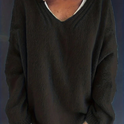 Plus Size Casual V-Neck Sweater for Curvy Women