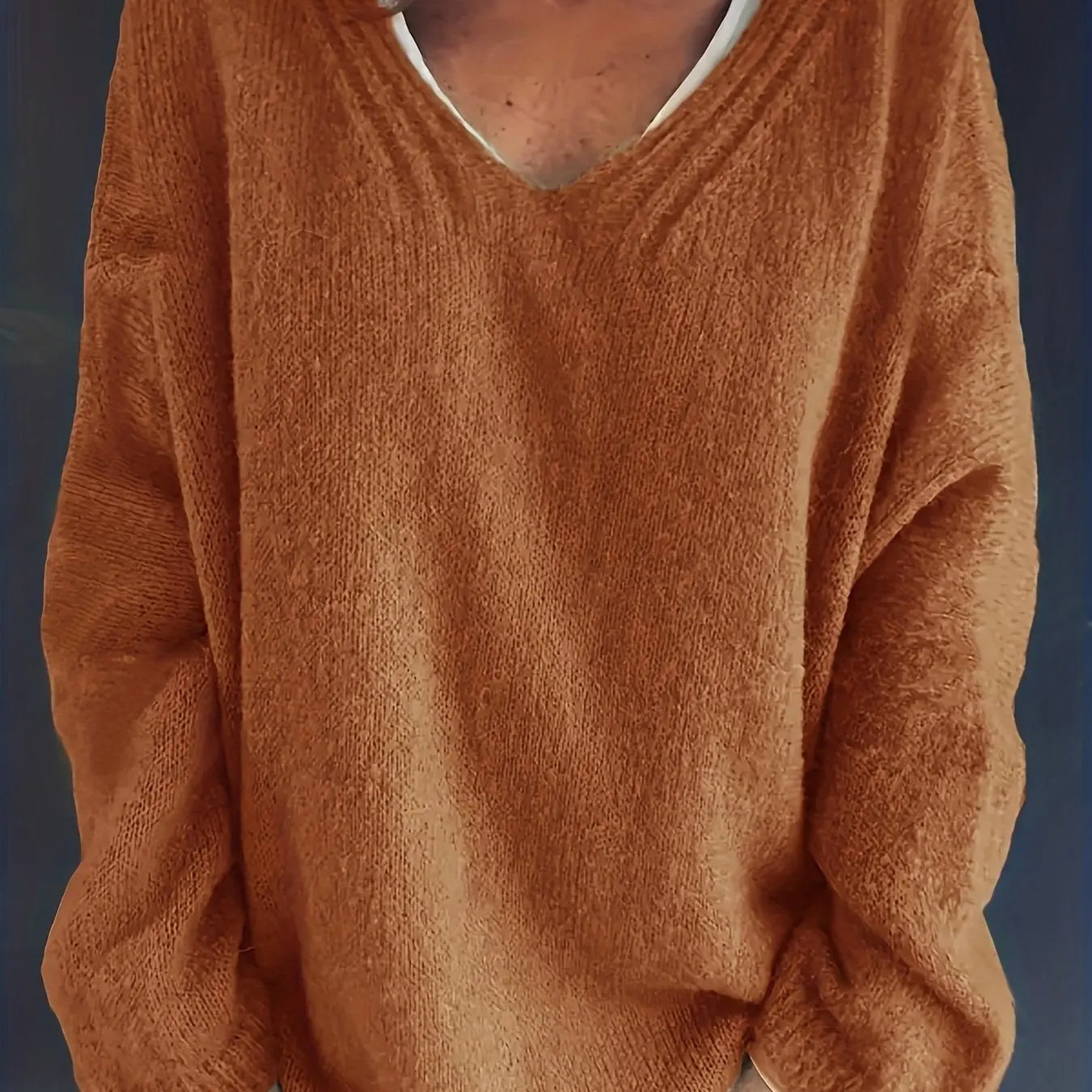 Plus Size Casual V-Neck Sweater for Curvy Women
