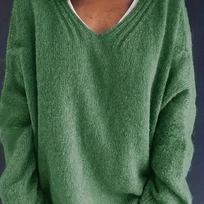 Plus Size Casual V-Neck Sweater for Curvy Women