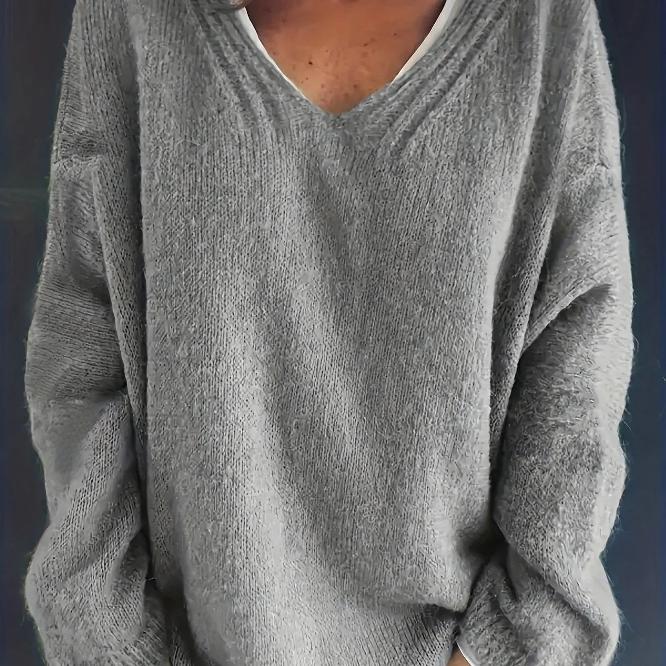 Plus Size Casual V-Neck Sweater for Curvy Women