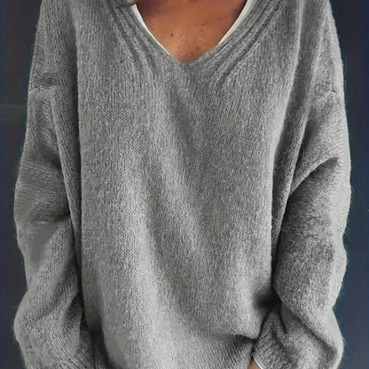 Plus Size Casual V-Neck Sweater for Curvy Women