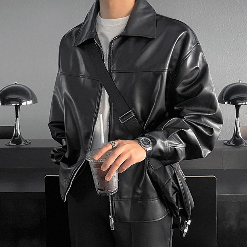 Classic Black Faux Leather Mens Jacket - BritishElegance