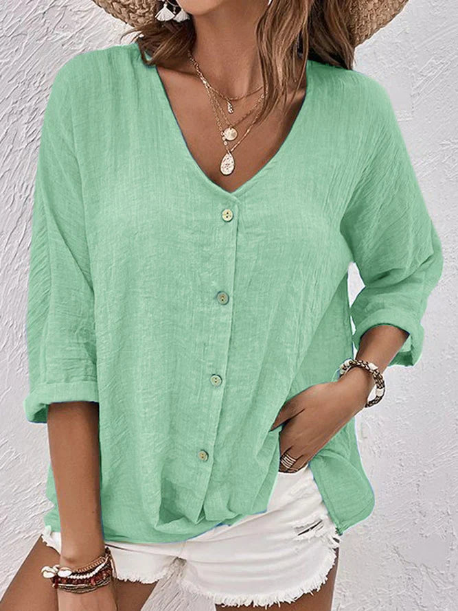 Women's Chic Linen V-Neck Top