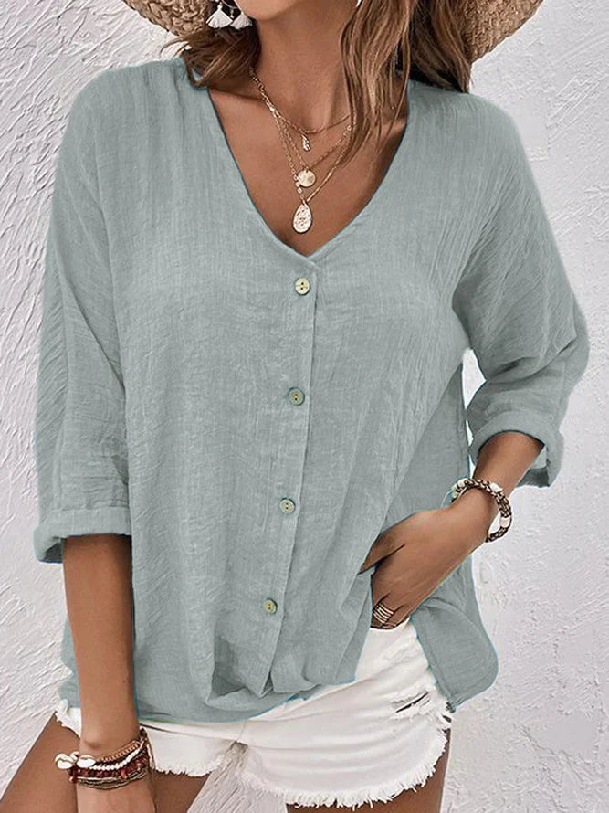 Women's Chic Linen V-Neck Top