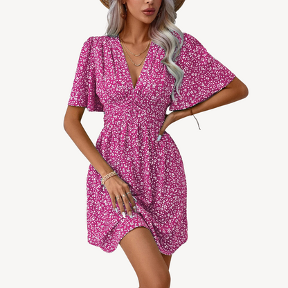 Women's V-Neck Short Sleeve Floral Summer Dress Casual