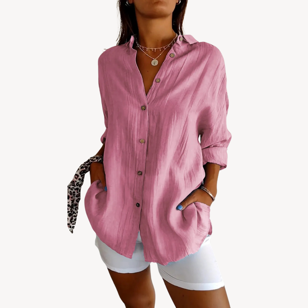 Women's Cotton Linen Button-Up Shirt