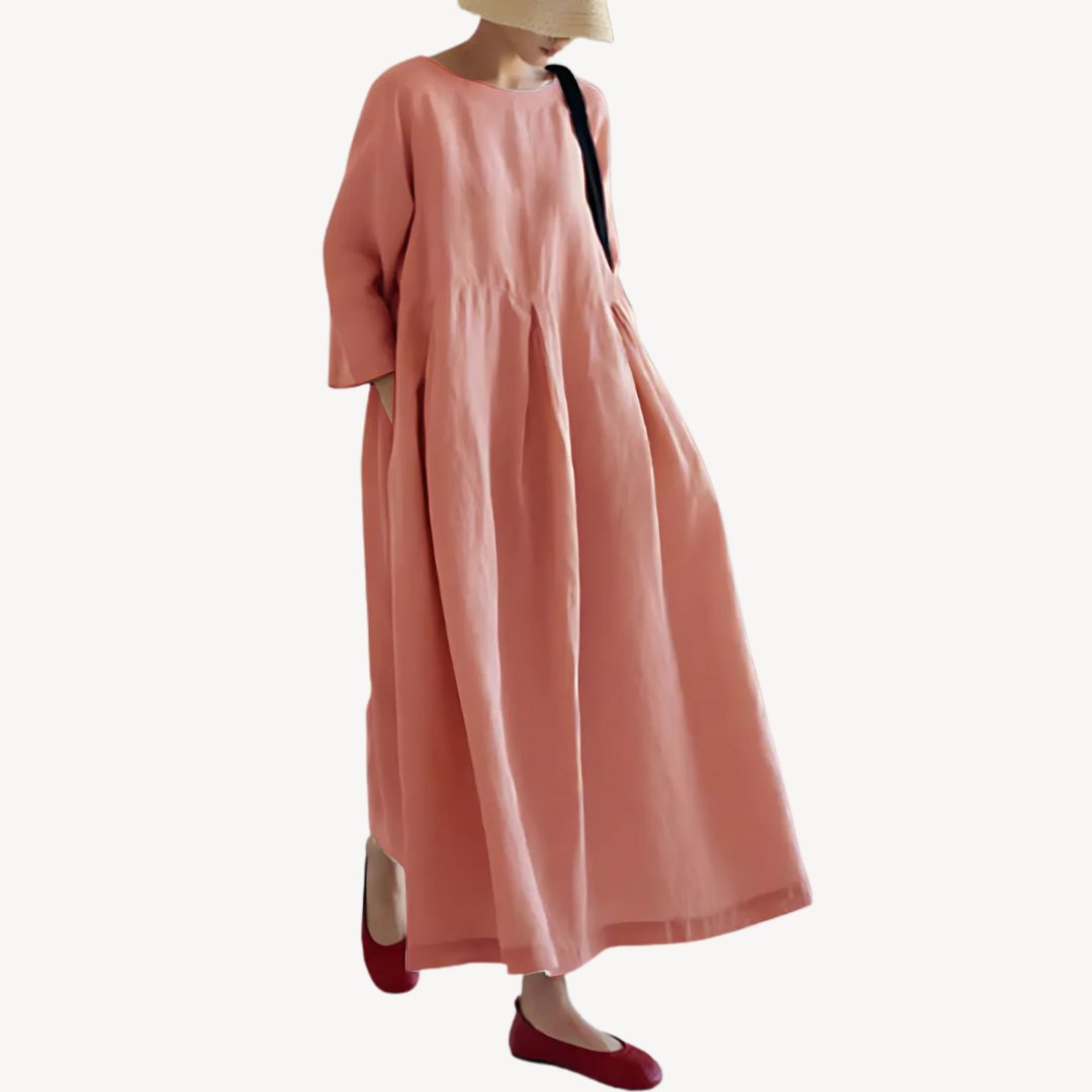 Casual Loose Linen Maxi Dress with Pockets