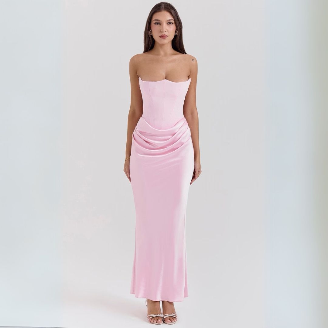 Satin Strapless Corset Maxi Dress Women