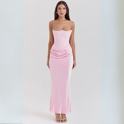 Satin Strapless Corset Maxi Dress Women