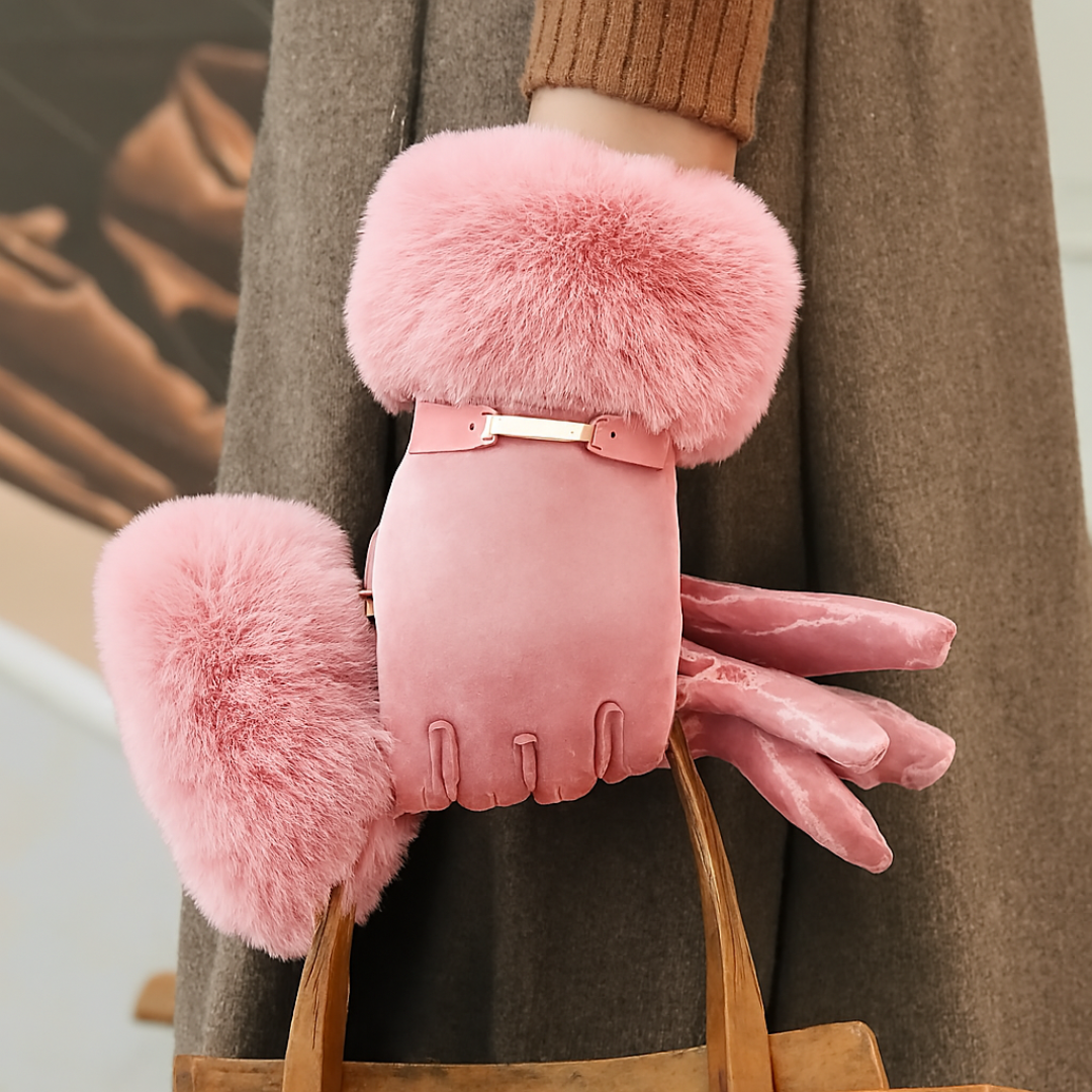 Faux Fur Trimmed Winter Gloves for Women