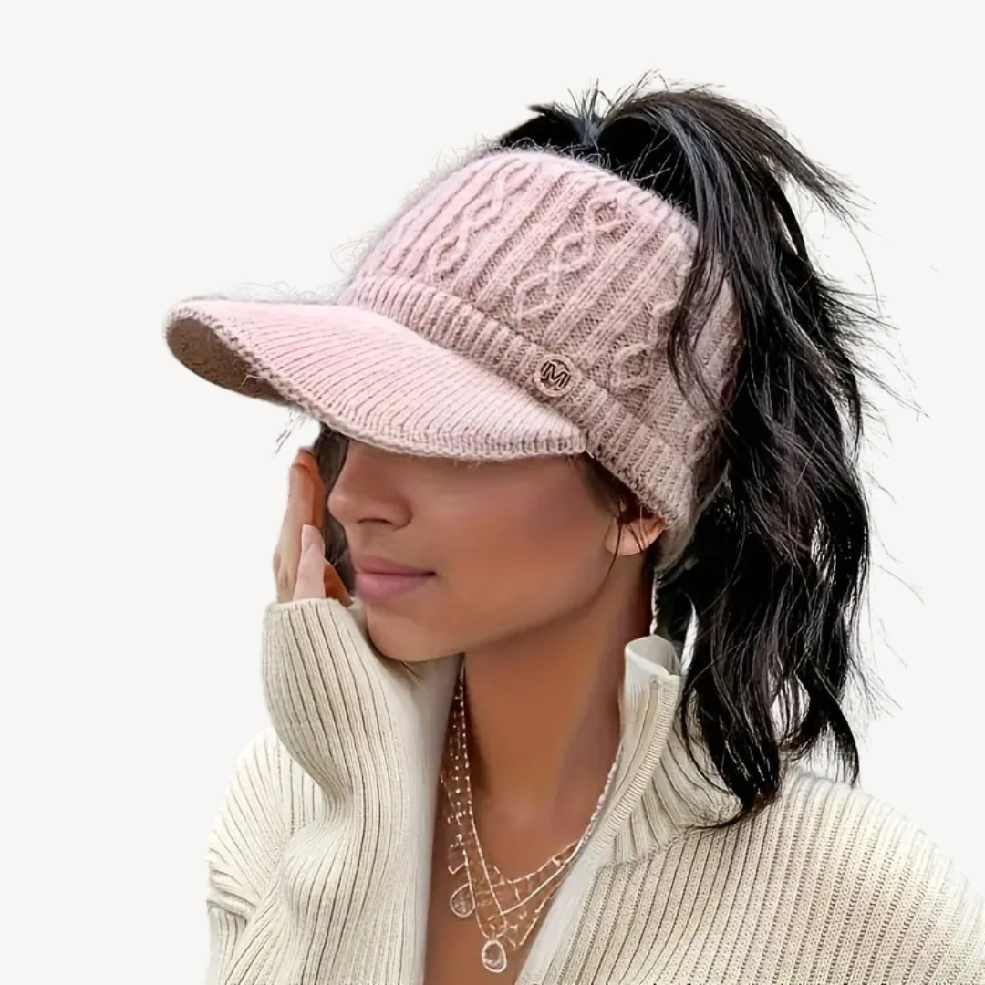 Knit Visor Cap with Ponytail Hole