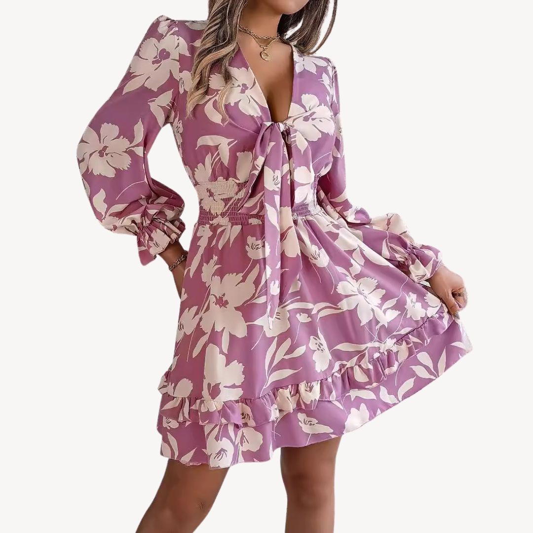 Women's Floral Polyester Mini Dress