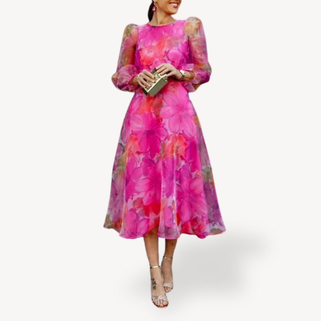 Women's Floral Chiffon Midi Dress
