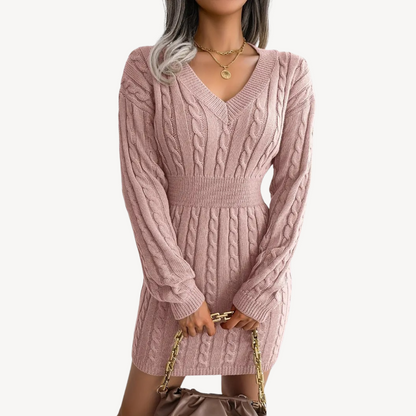Cable Knit V-Neck Dress
