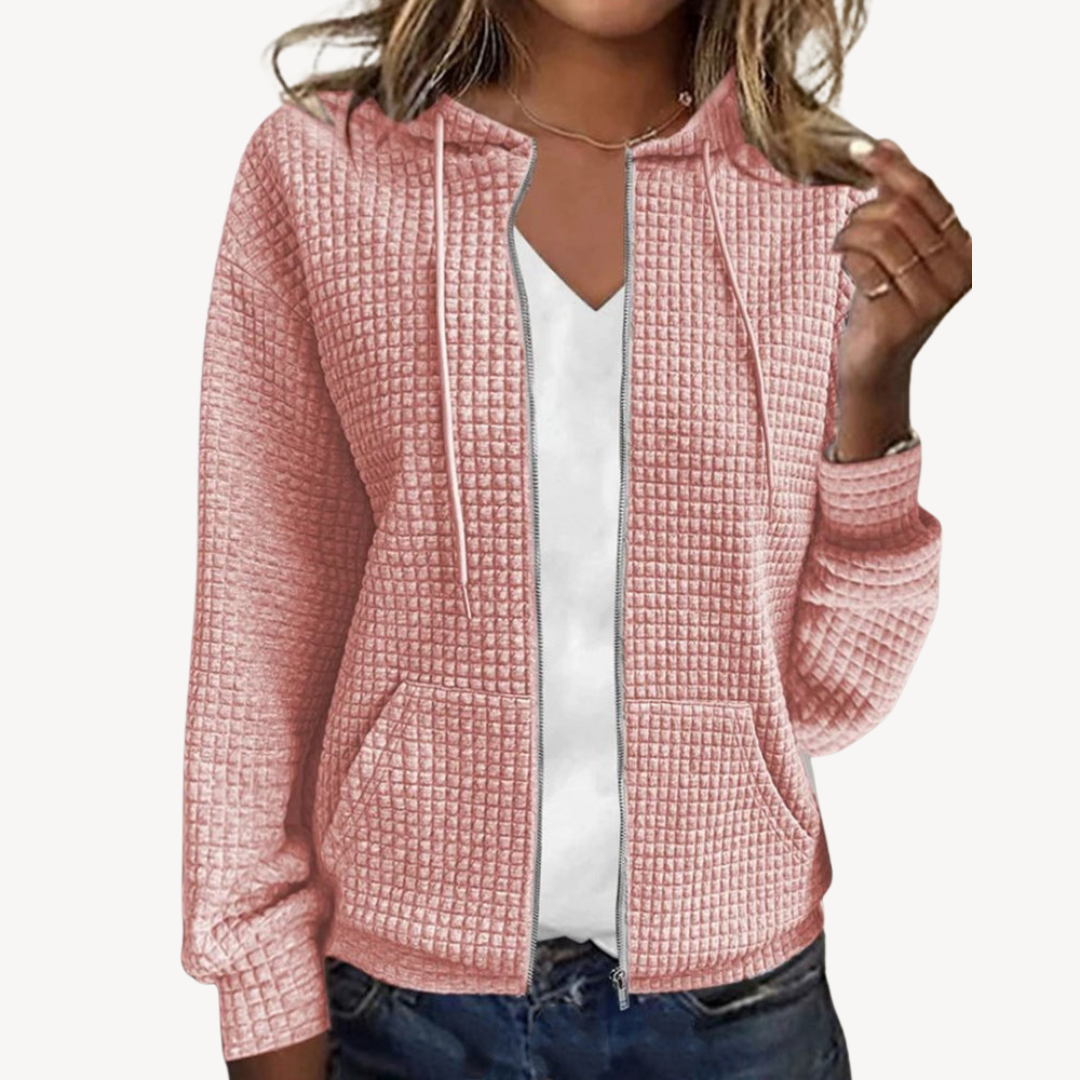 Women's Waffle Knit Zip-Up Hoodie Jacket