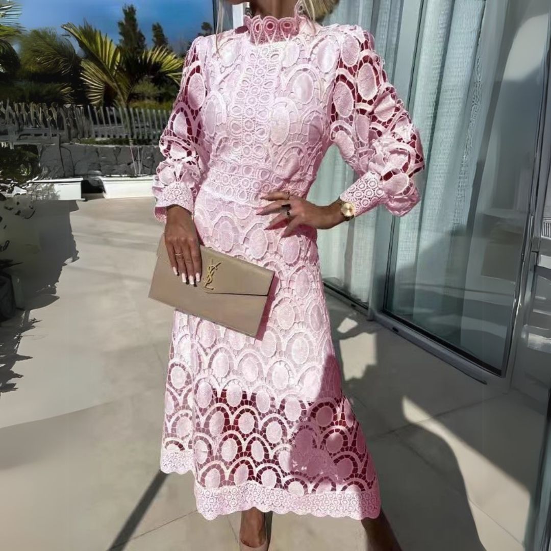 Lace Long Sleeve Midi Dress Women