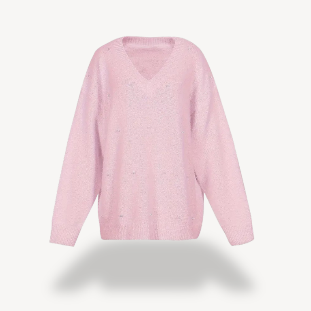Pearl Detail V-Neck Sweater for Women