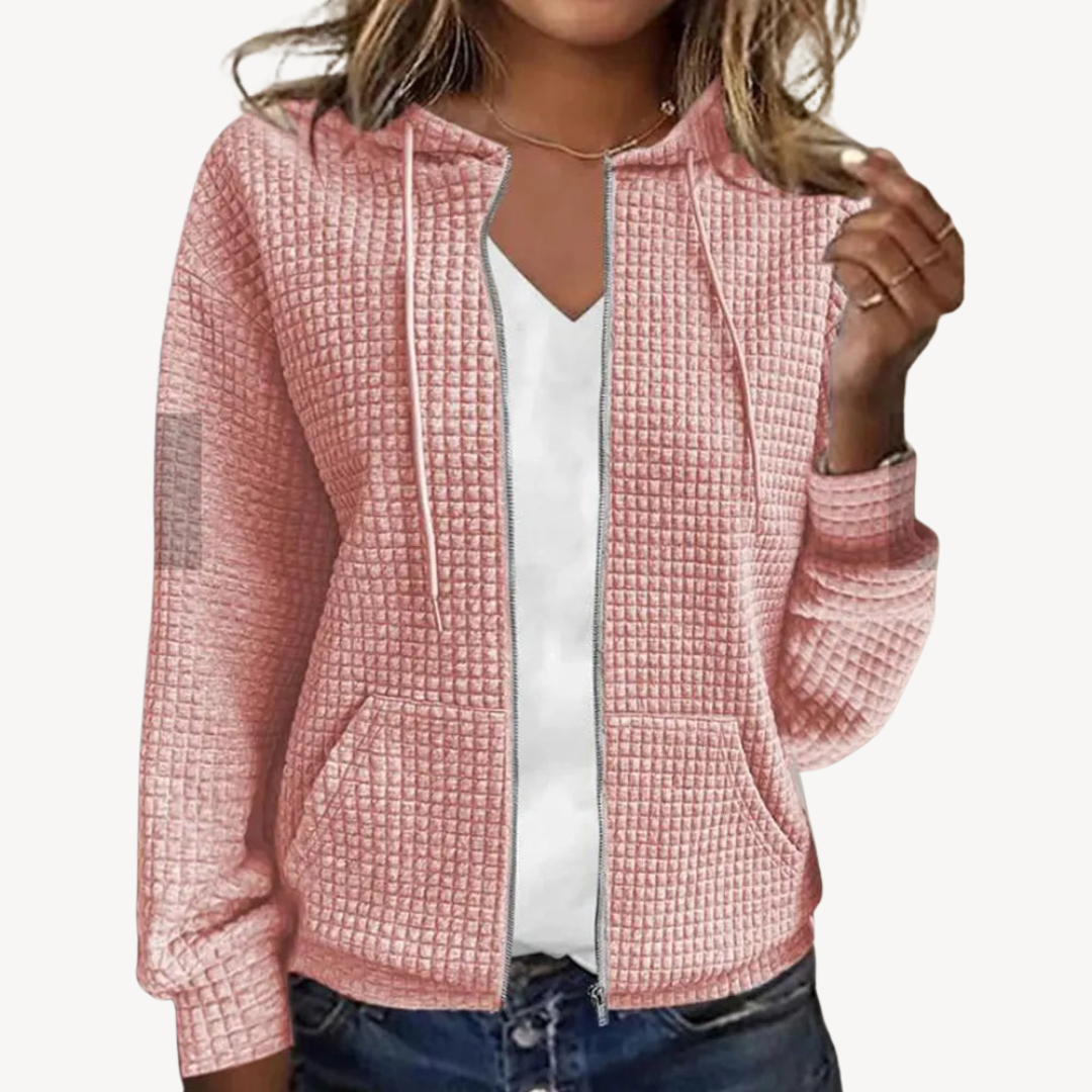 Waffle Knit Zipper with Hoodie for Women