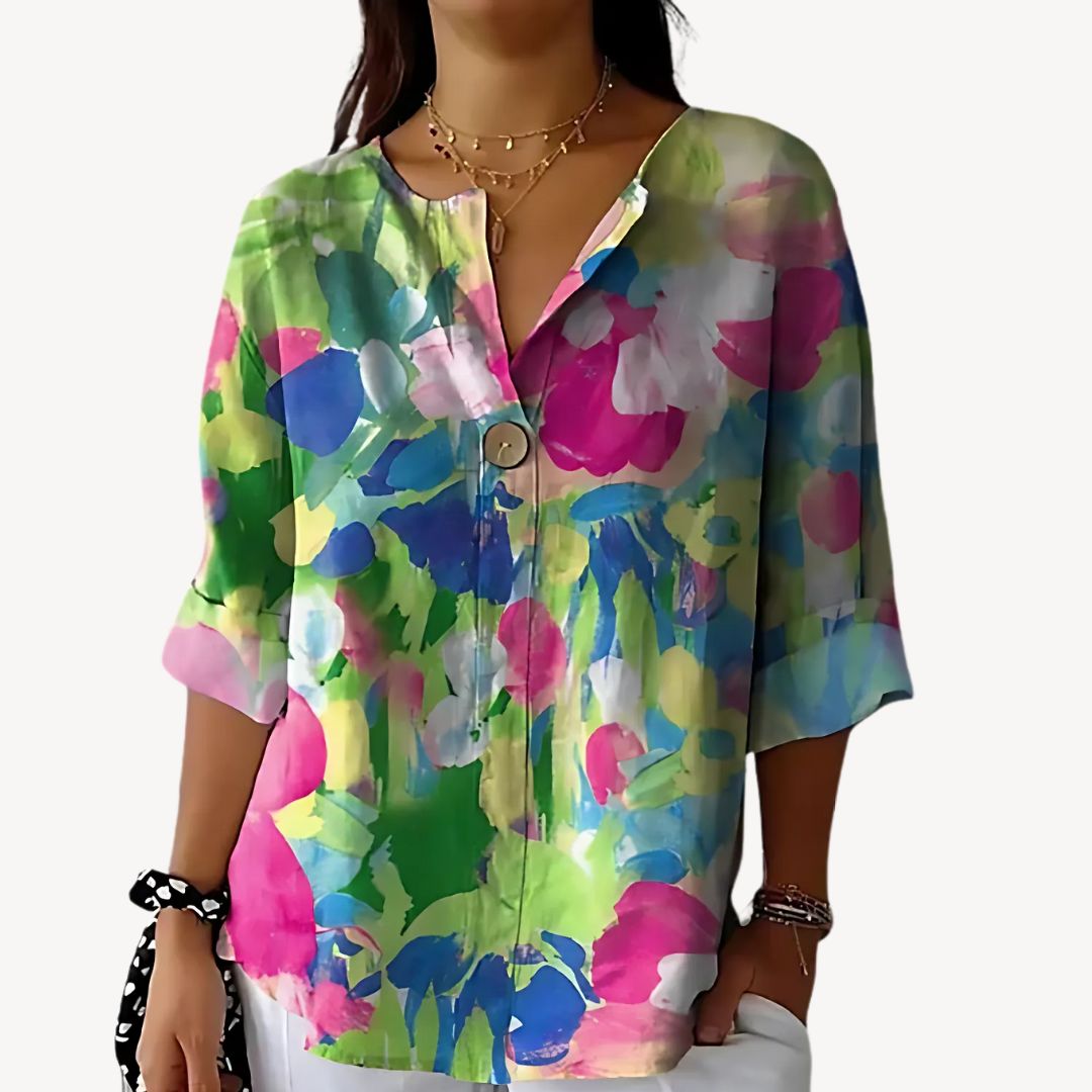 Floral Print 3/4 Sleeve Blouse Women