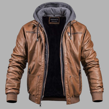 Premium Hooded Leather Winter Jacket