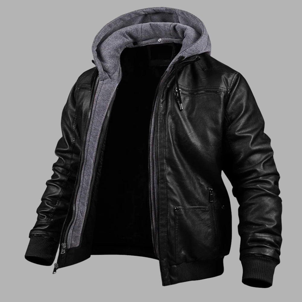 Premium Hooded Leather Winter Jacket