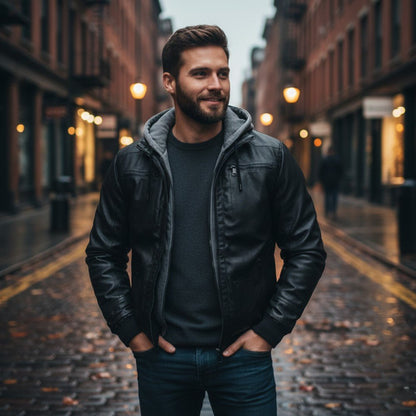 Premium Hooded Leather Winter Jacket