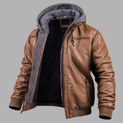 Premium Hooded Leather Winter Jacket