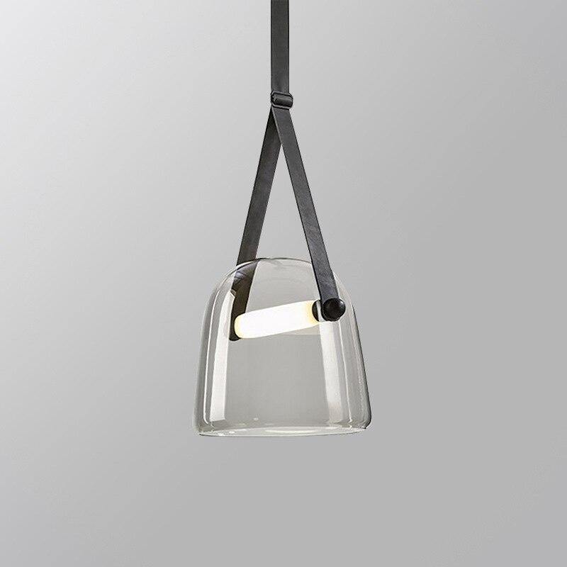Rustic Metal Pendant Light with Brown Leather Strap