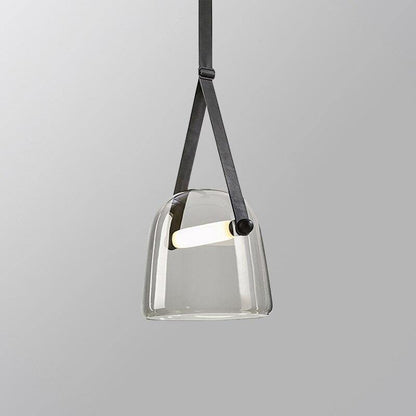 Rustic Metal Pendant Light with Brown Leather Strap