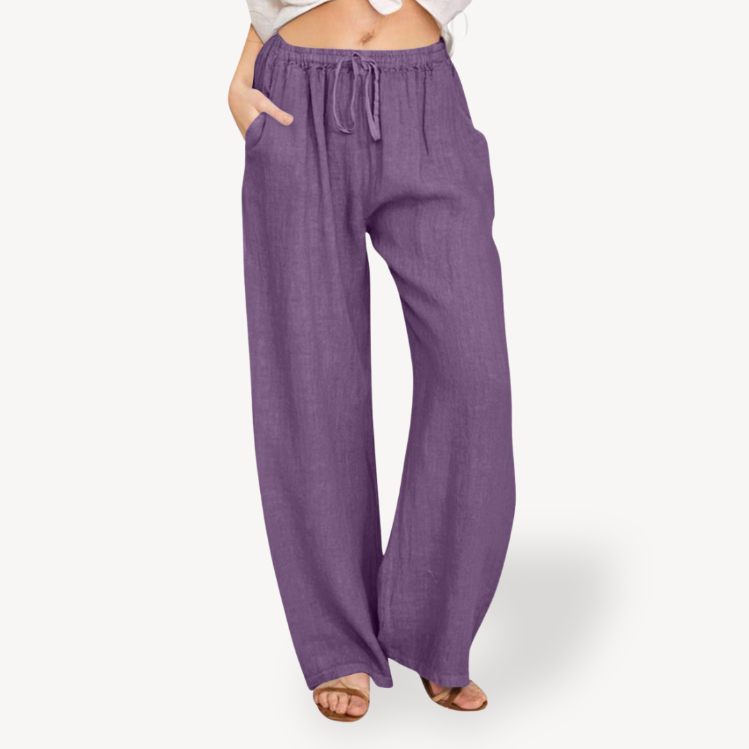 Women's Linen Wide-Leg Pants - Drawstring, Casual
