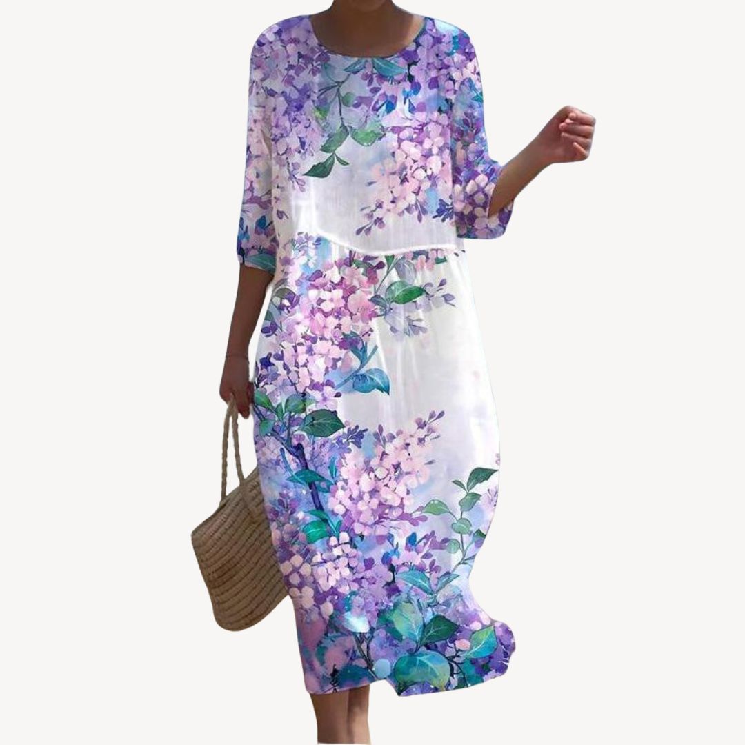 Print 3/4 Sleeve Midi Dress Women