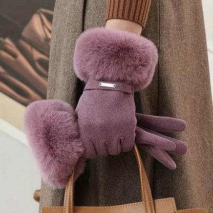 Faux Fur Trimmed Winter Gloves for Women