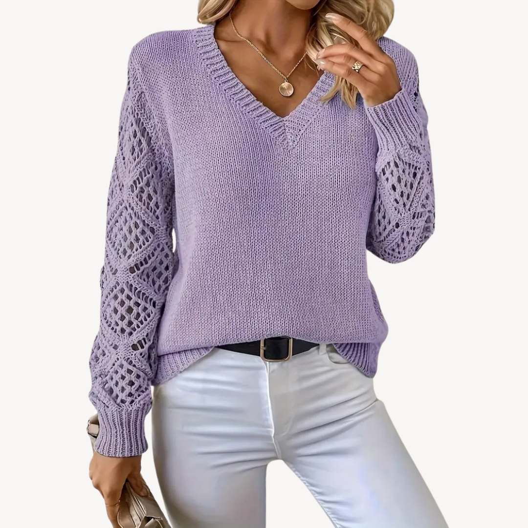 Women's V-Neck Crochet Sweater