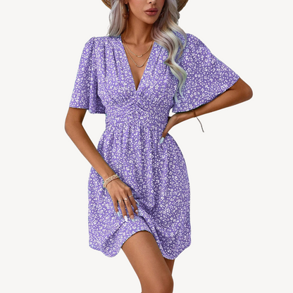 Women's V-Neck Short Sleeve Floral Summer Dress Casual