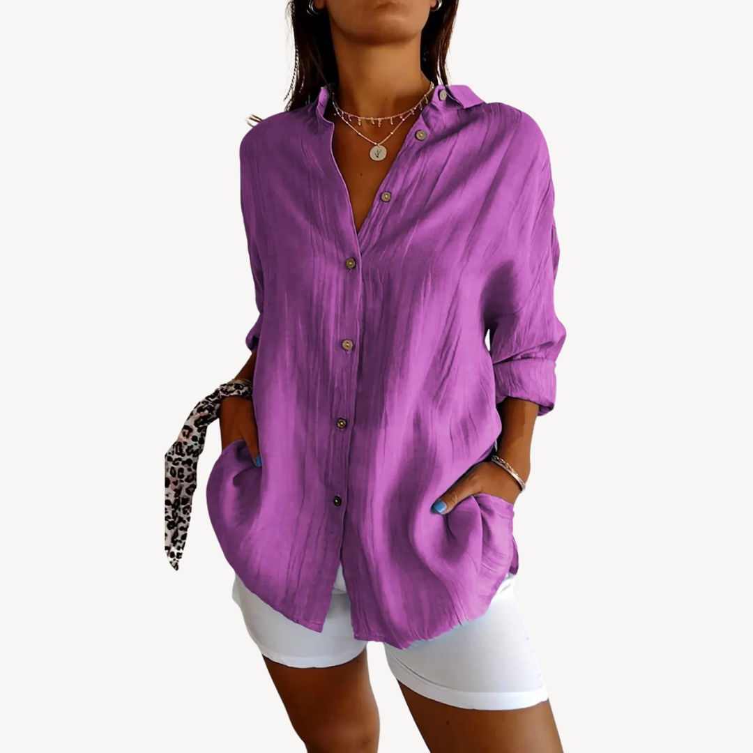 Women's Cotton Linen Button-Up Shirt