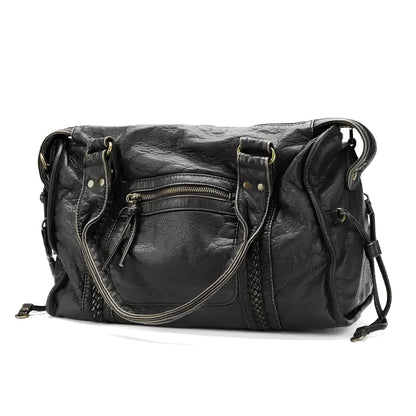 RAQUEL - School handbag with hard leather shoulder strap