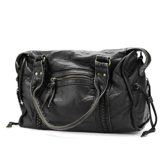 RAQUEL - School handbag with hard leather shoulder strap