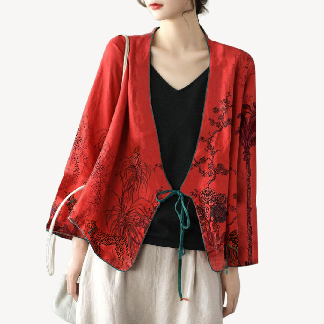 Women's Embroidered Linen Blend Kimono Jacket
