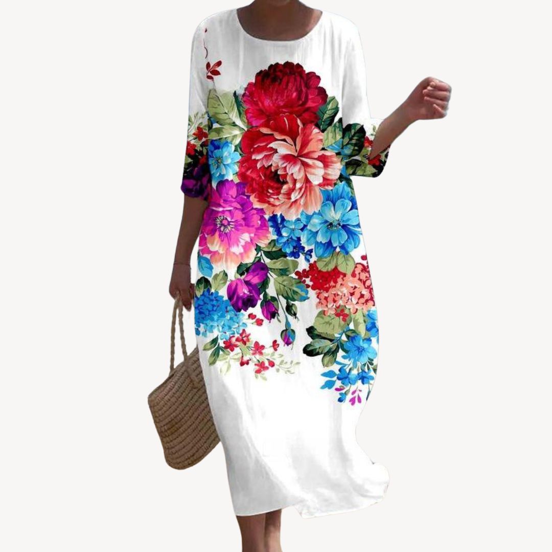 Print 3/4 Sleeve Midi Dress Women