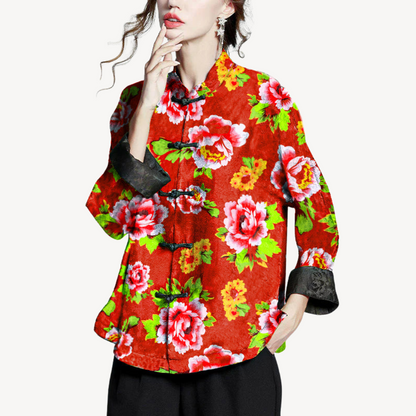 Vintage Chinese Calligraphy Cotton Linen Blouse Shirt Women