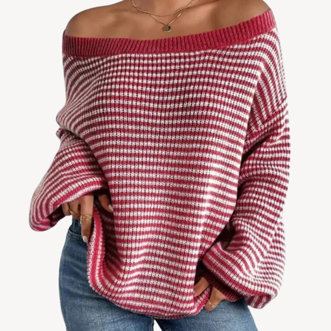 Striped Off-Shoulder Knit Sweater for Women