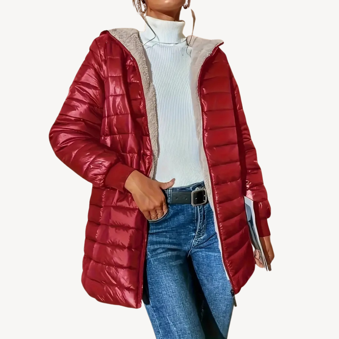 Women’s Faux Fur Lining Quilted Hooded Jacket