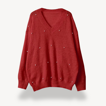 Pearl Detail V-Neck Sweater for Women