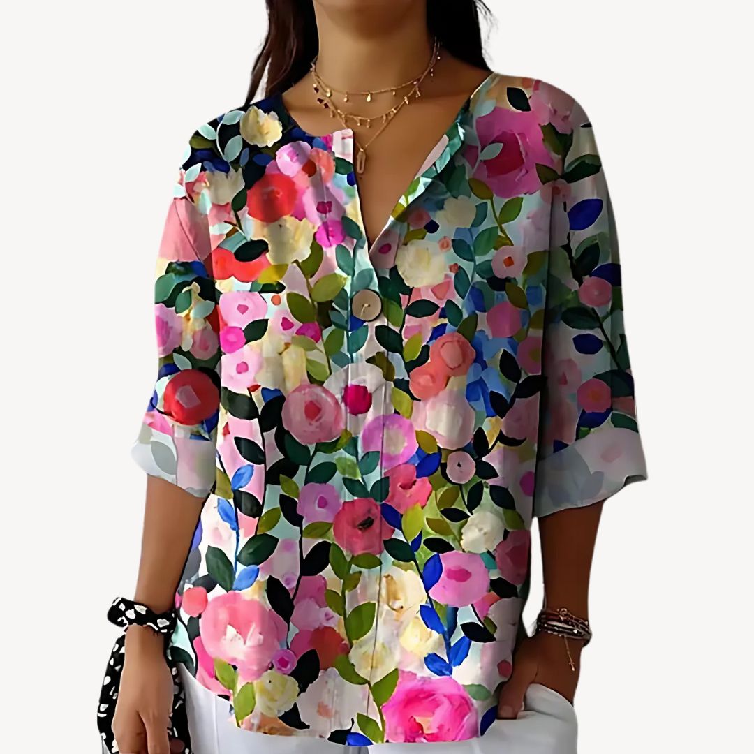 Floral Print 3/4 Sleeve Blouse Women