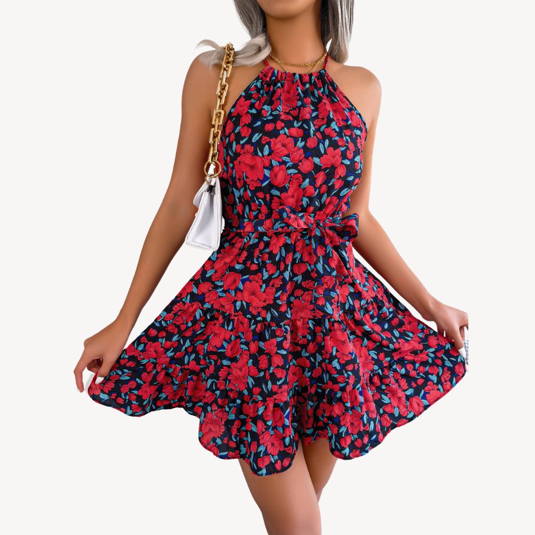 Women's Halter Floral Mini Dress