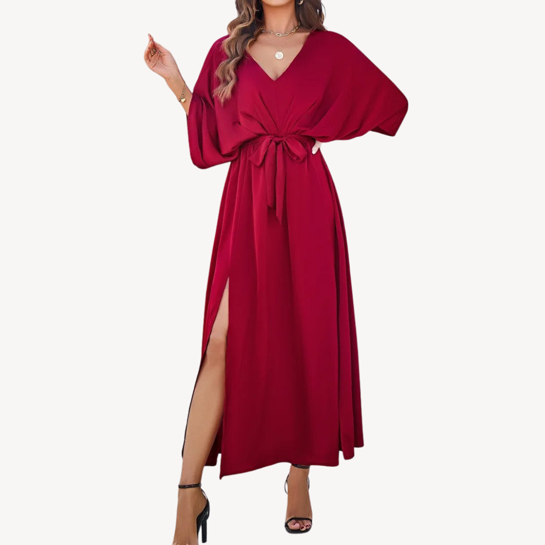 V-Neck Belted Maxi Dress
